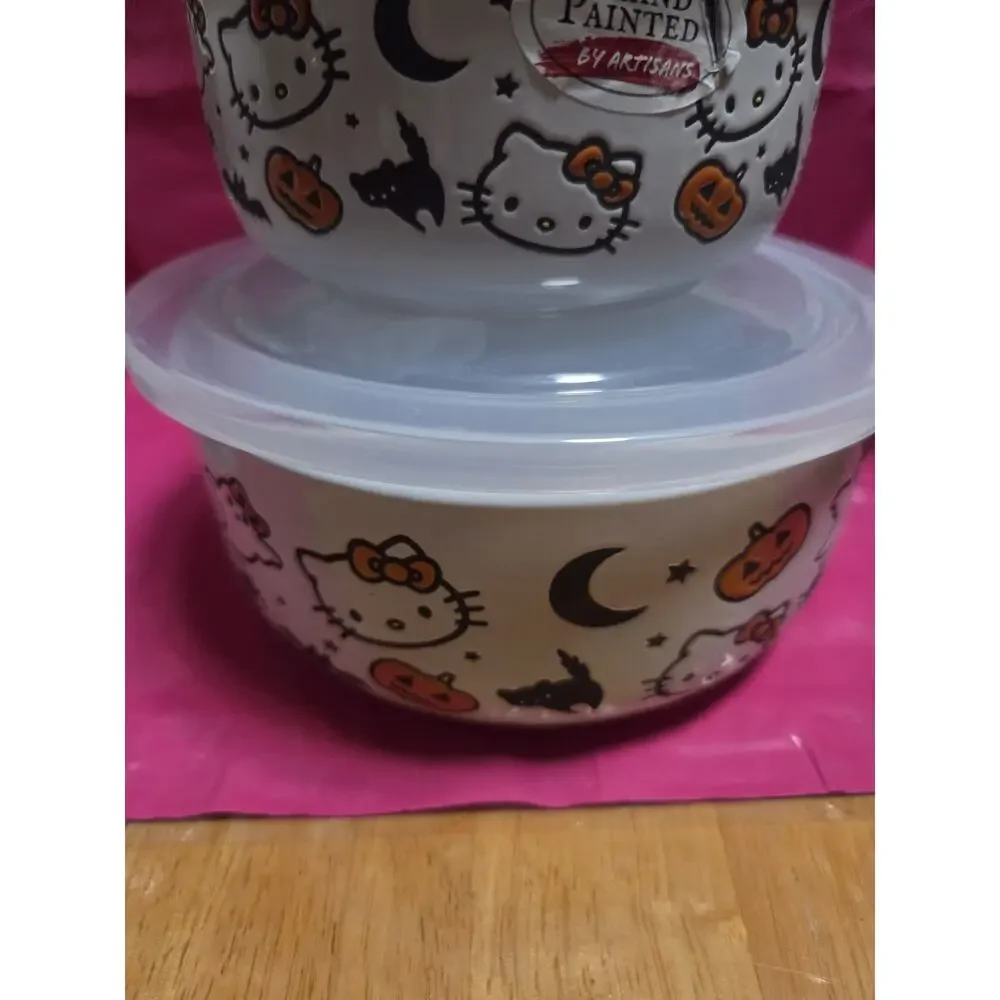 HELLO KITTY HALLOWEEN CERAMIC FOOD STORAGE CONTAINER Set Of 2 - 71/4